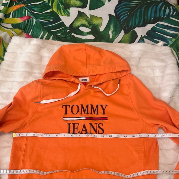 Tommy Hilfiger Jeans S Orange Cotton Blend Logo Casual School Classic Hoodie - Picture 5 of 10